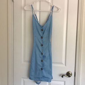 Blue dress with white stripes
